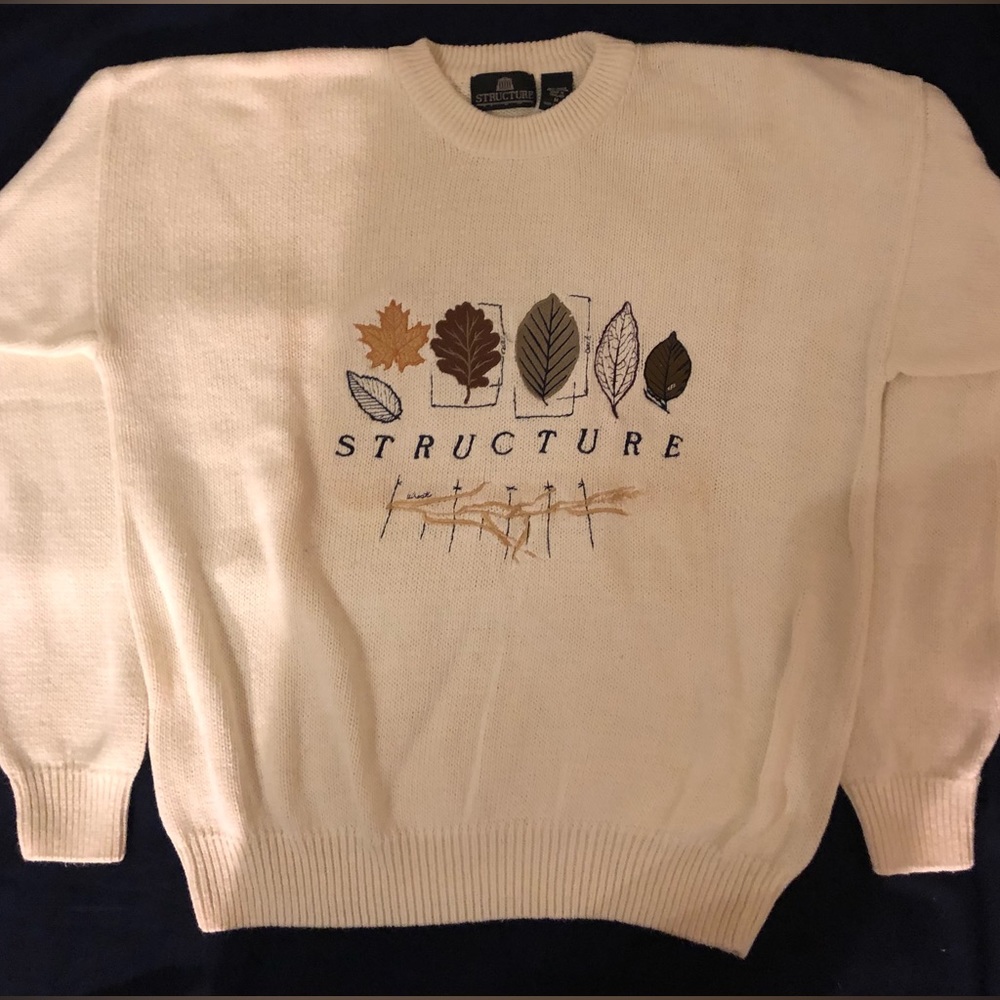Mens Structure Crewneck Embroidered Sweater